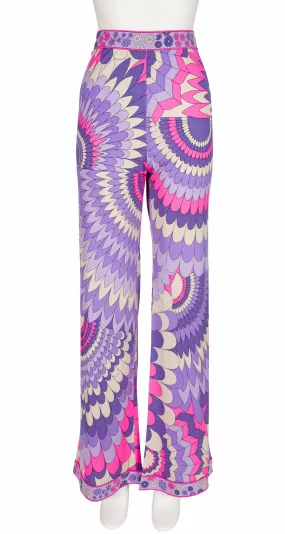 1960s Pink & Purple Printed Silk Jersey Flared Pants