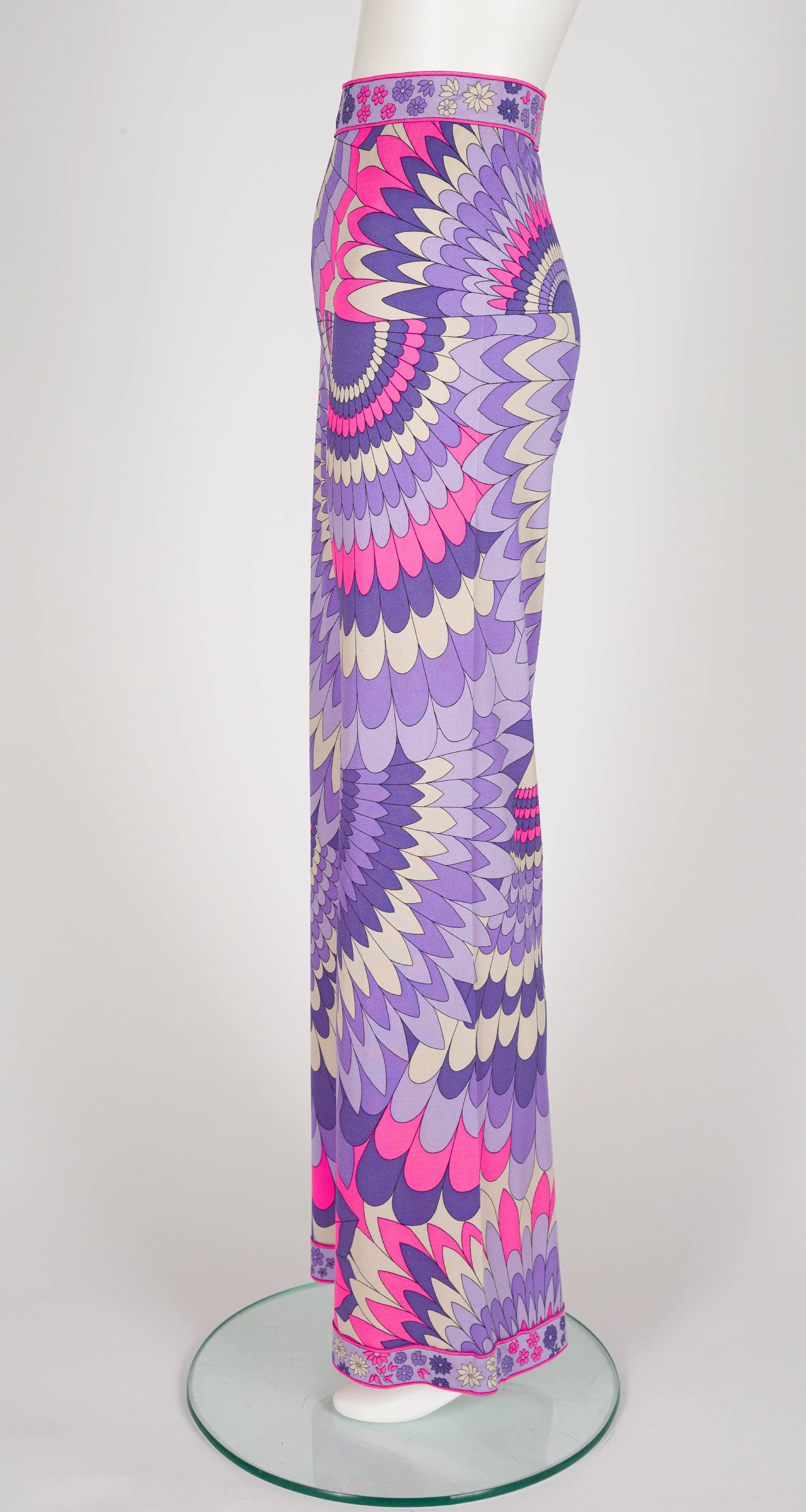 1960s Pink & Purple Printed Silk Jersey Flared Pants