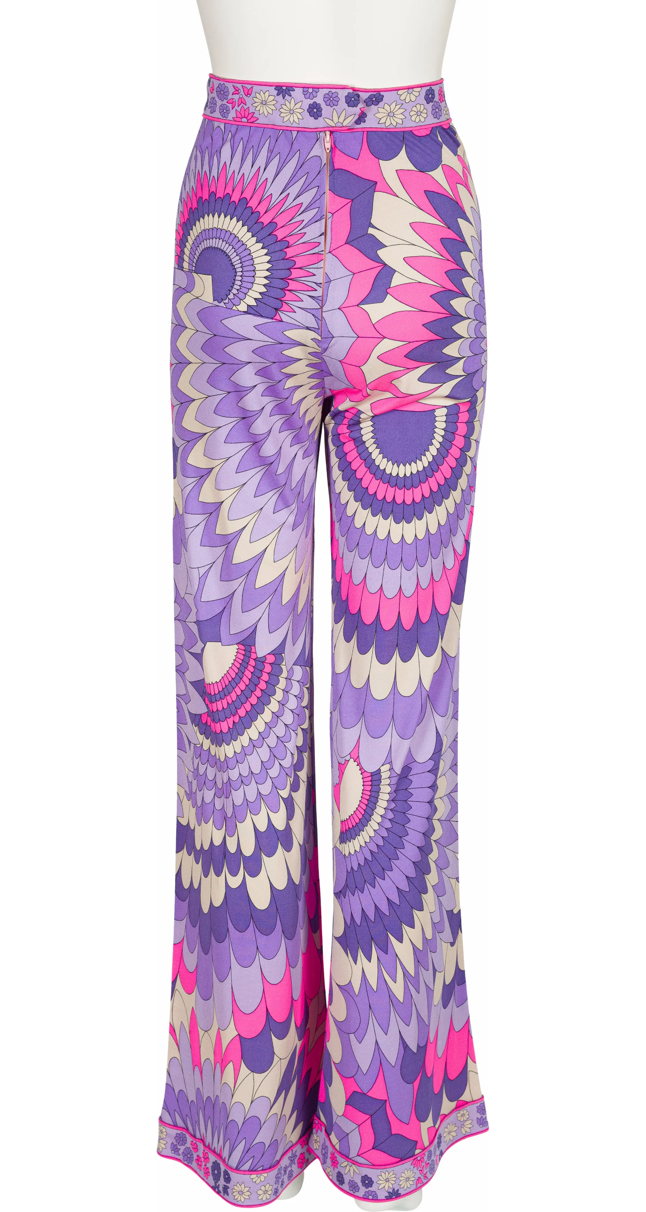 1960s Pink & Purple Printed Silk Jersey Flared Pants