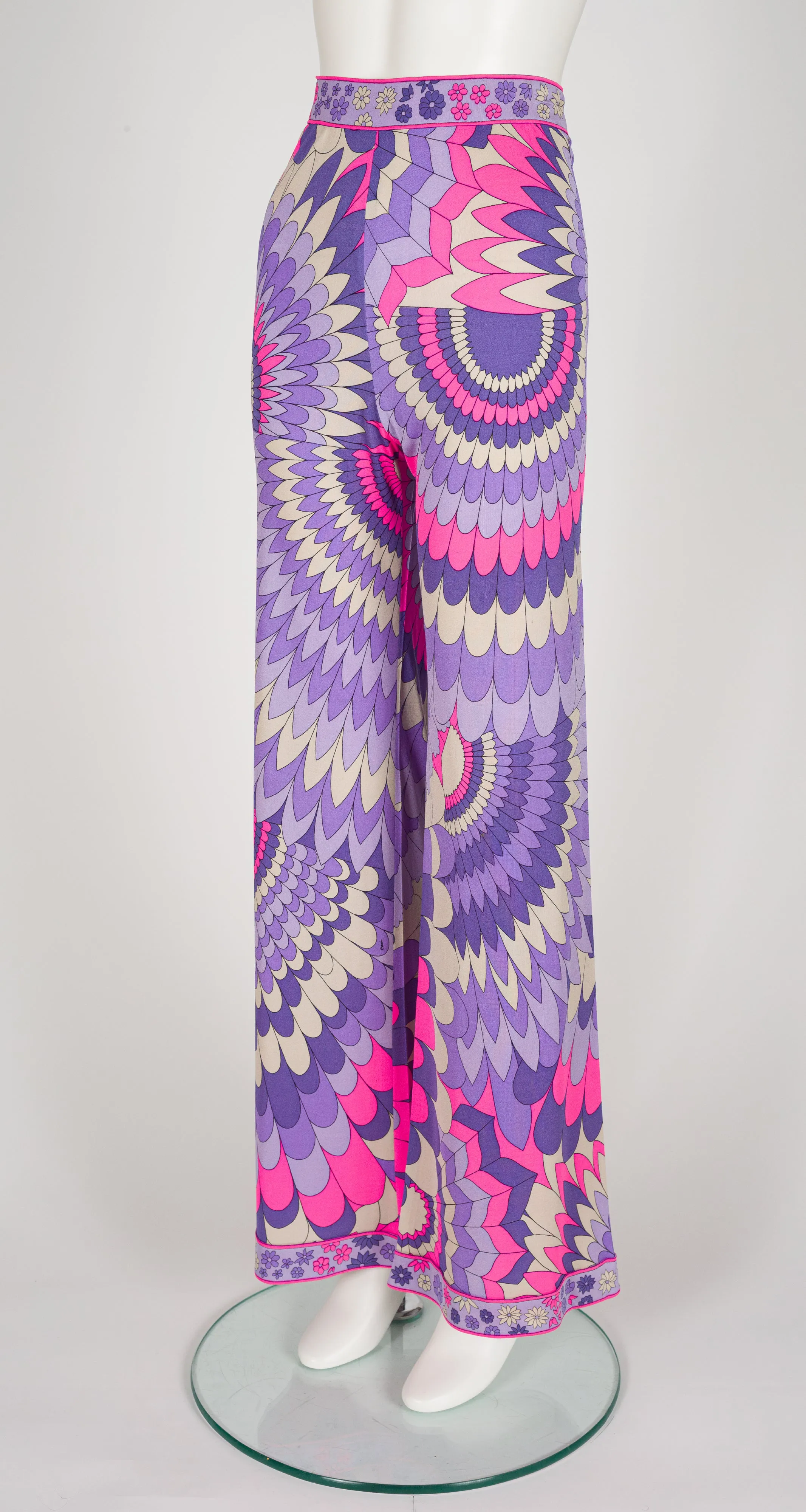 1960s Pink & Purple Printed Silk Jersey Flared Pants