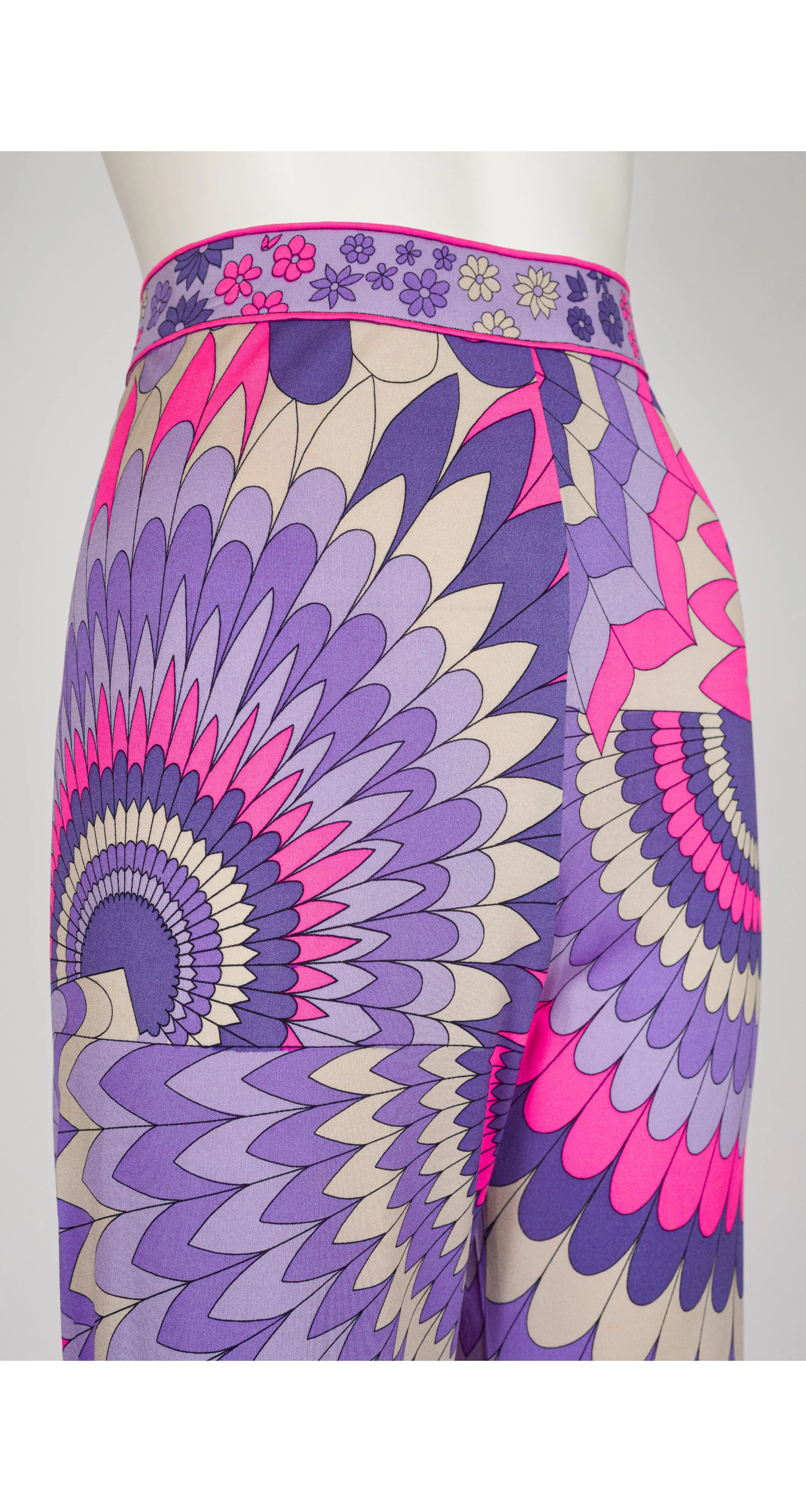 1960s Pink & Purple Printed Silk Jersey Flared Pants