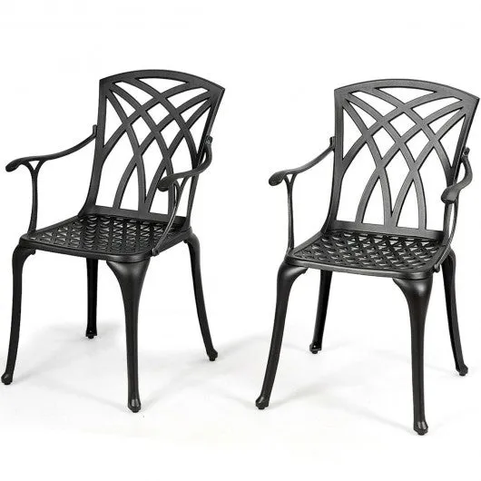 2 Pcs Durable Aluminum Dining Chairs  Set with Armrest