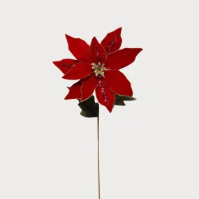 30" Red Velvet Poinsettia Stem w/Sequins