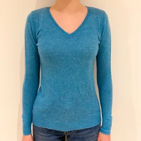 Aqua Blue Cashmere V Neck Jumper Extra Small
