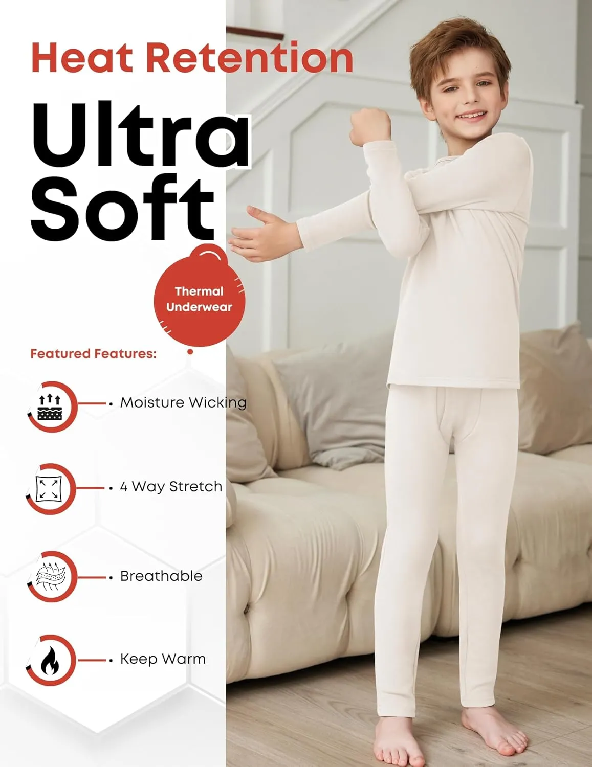 Arshienr Boys Thermal Underwear Set 2-Piece Layer Fleece Lined