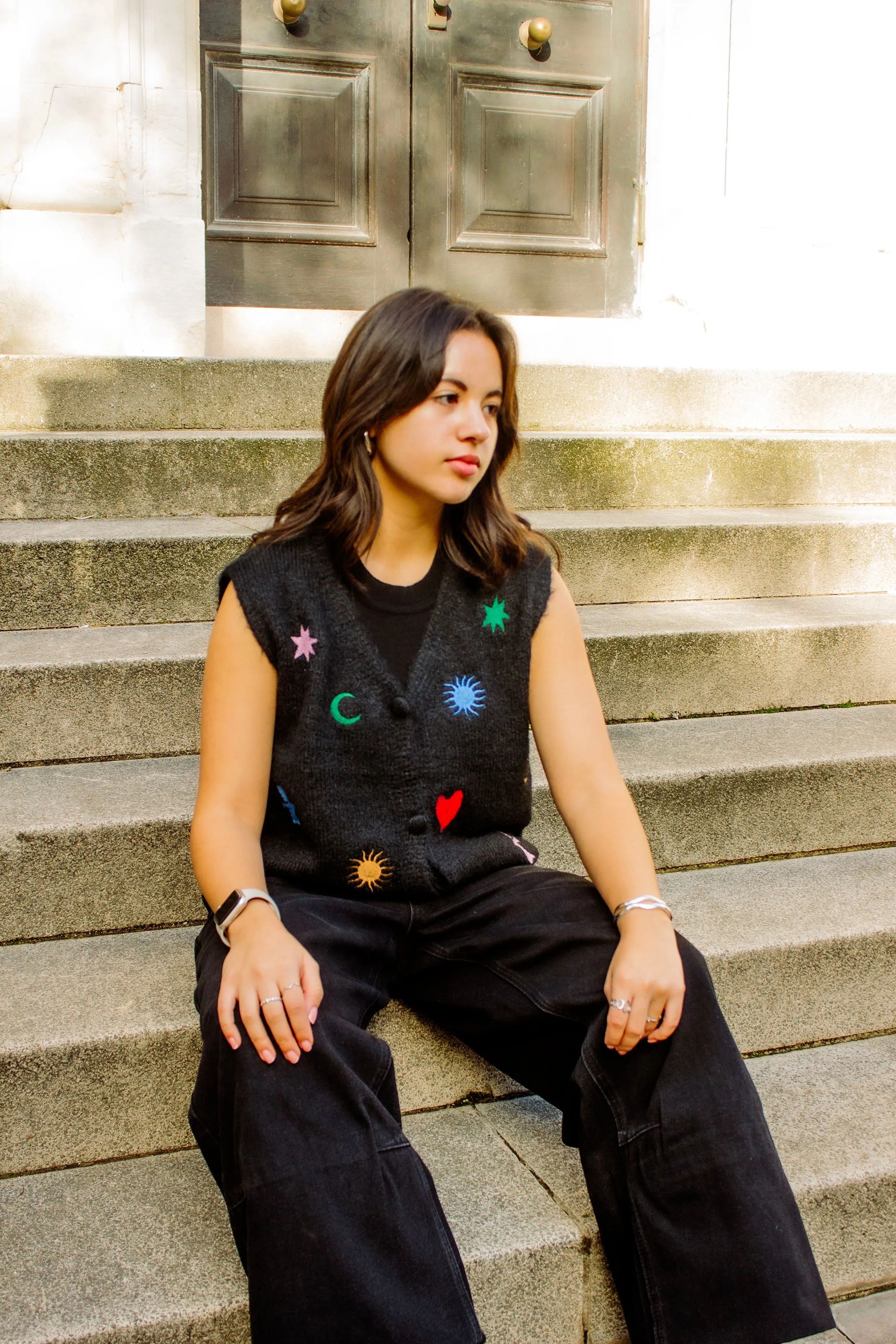Astrology Embroidered Knit Sleeveless Vest