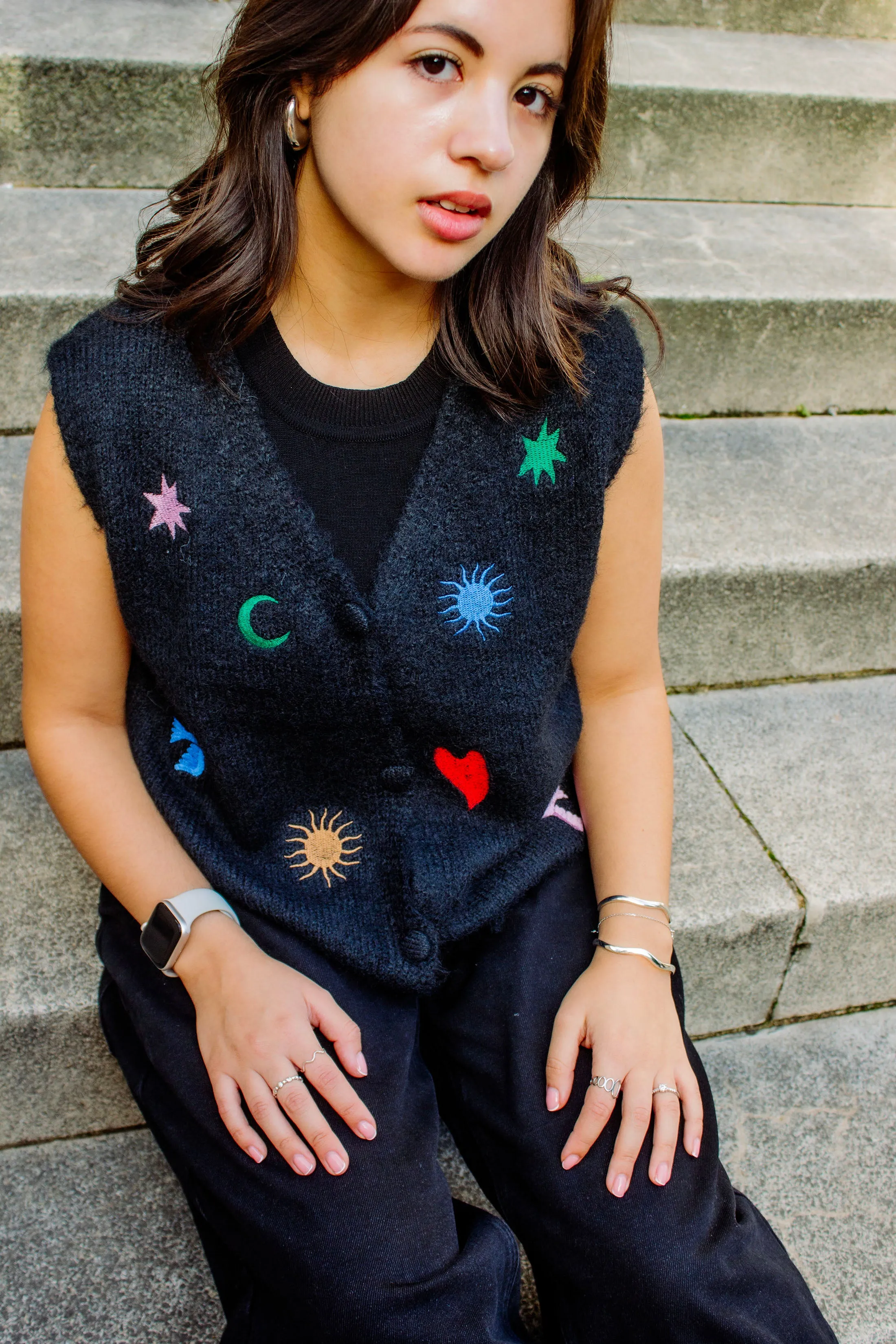 Astrology Embroidered Knit Sleeveless Vest