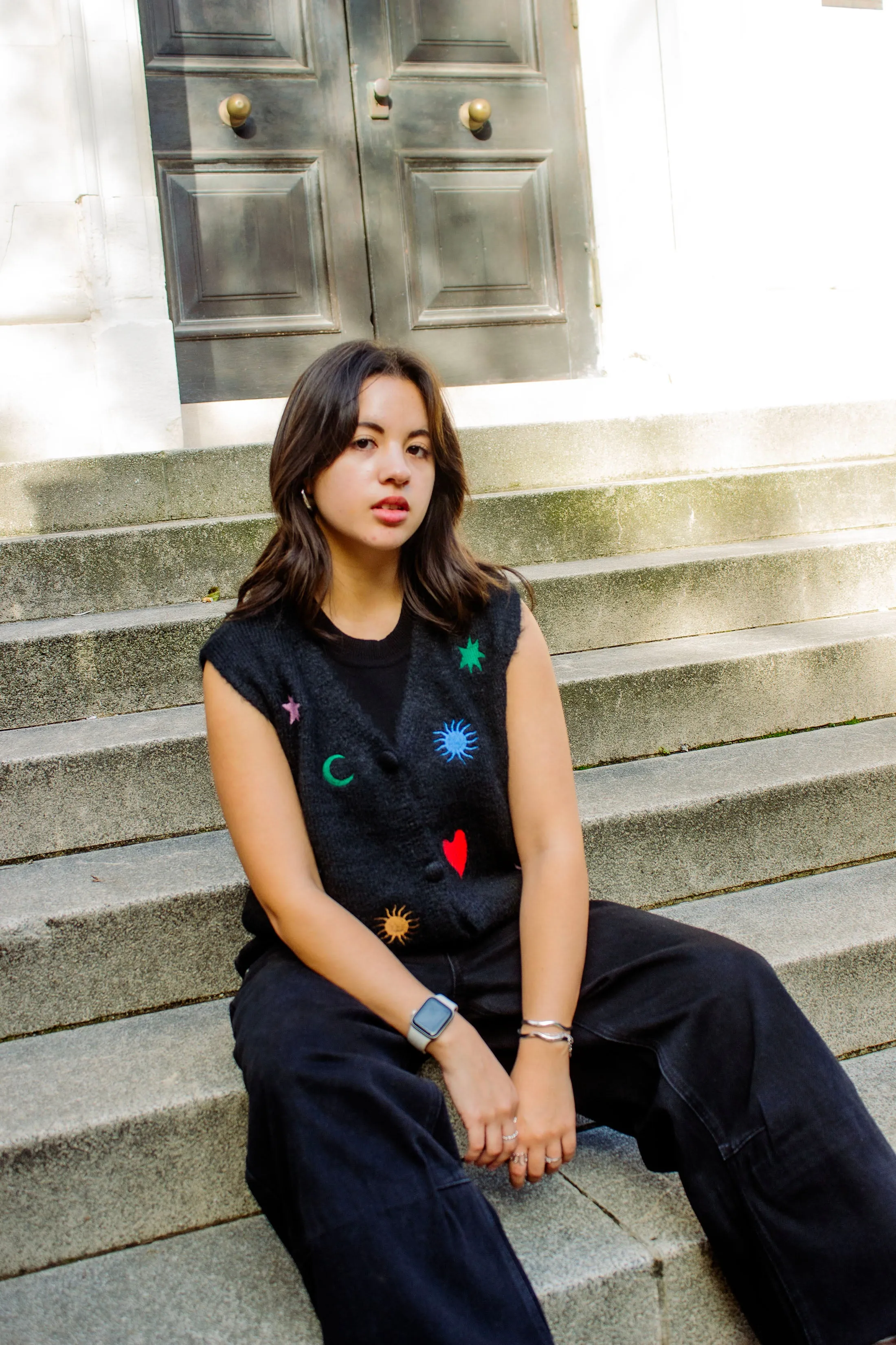 Astrology Embroidered Knit Sleeveless Vest