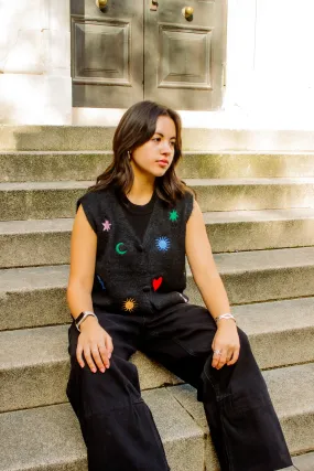 Astrology Embroidered Knit Sleeveless Vest