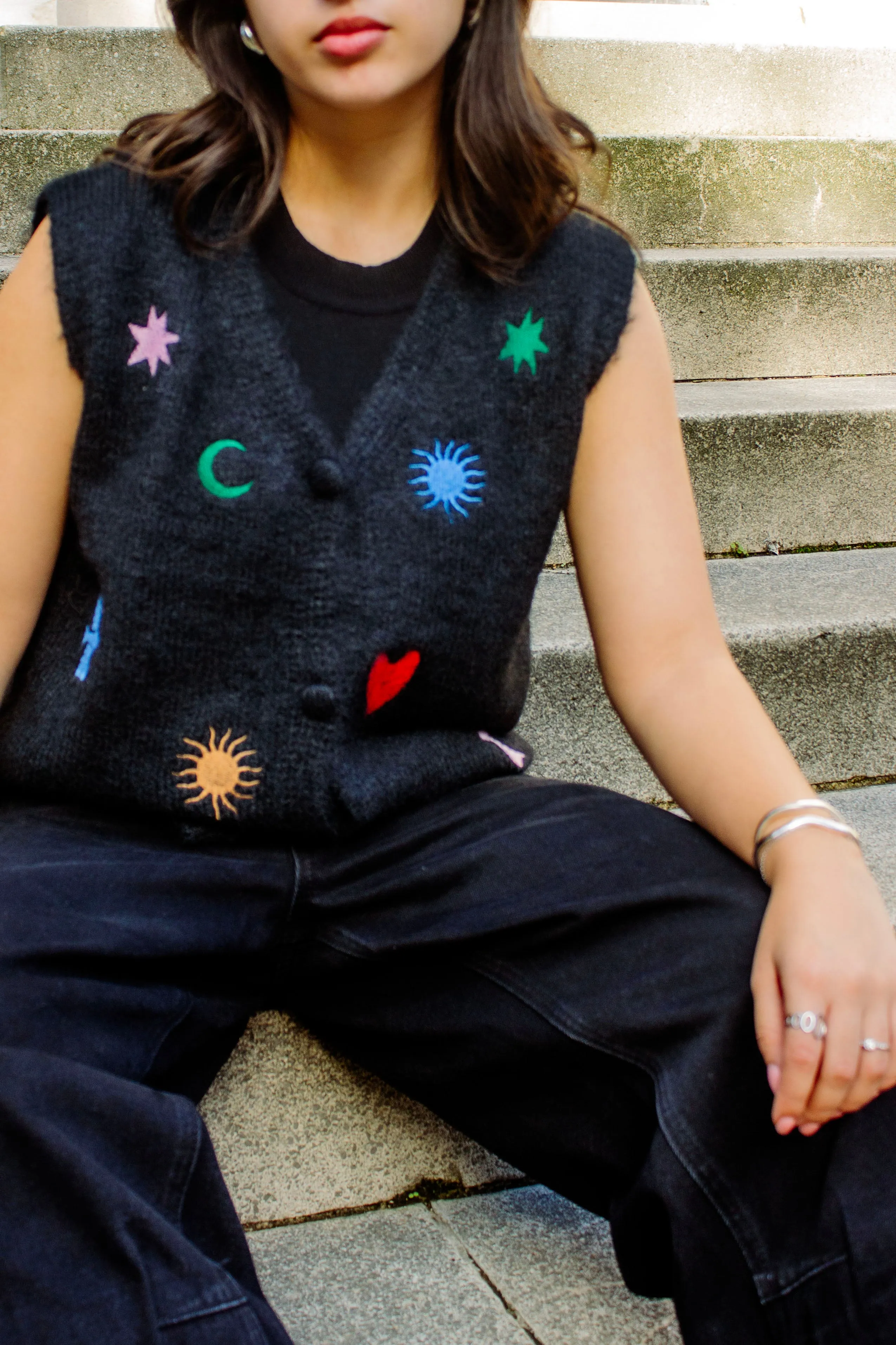 Astrology Embroidered Knit Sleeveless Vest