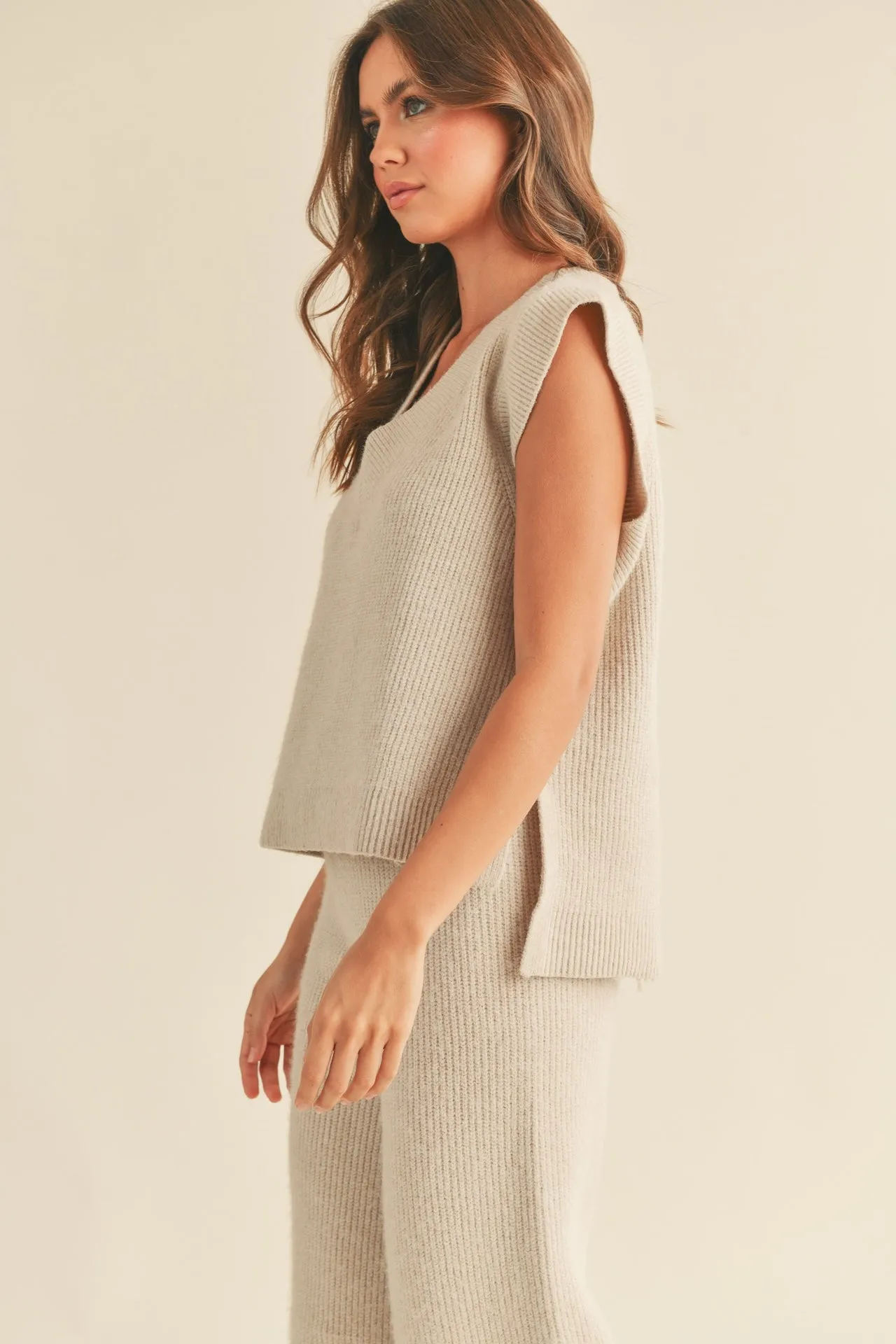 Beige Knit Sweater Vest