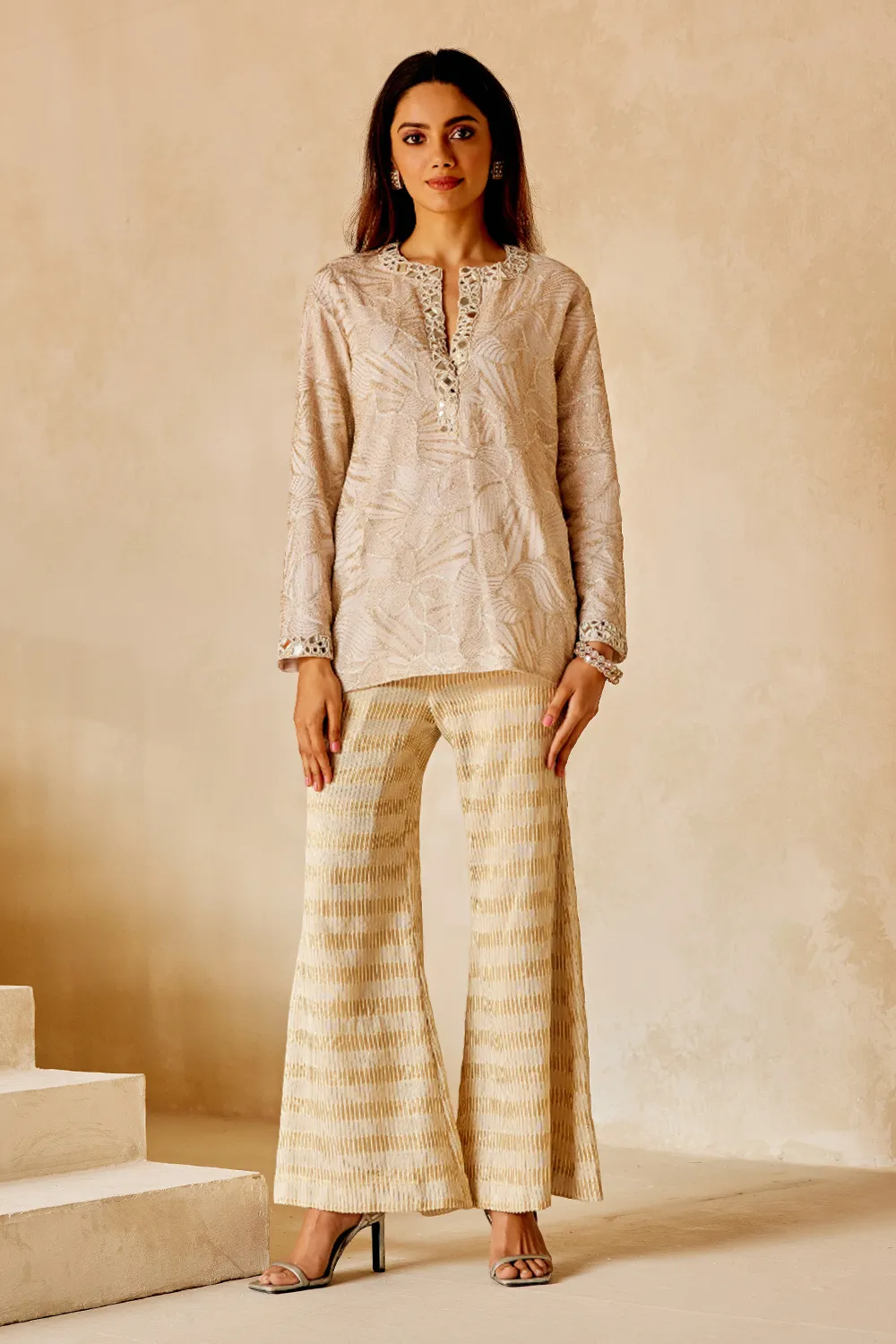 Beige Mirrorwork Tunic