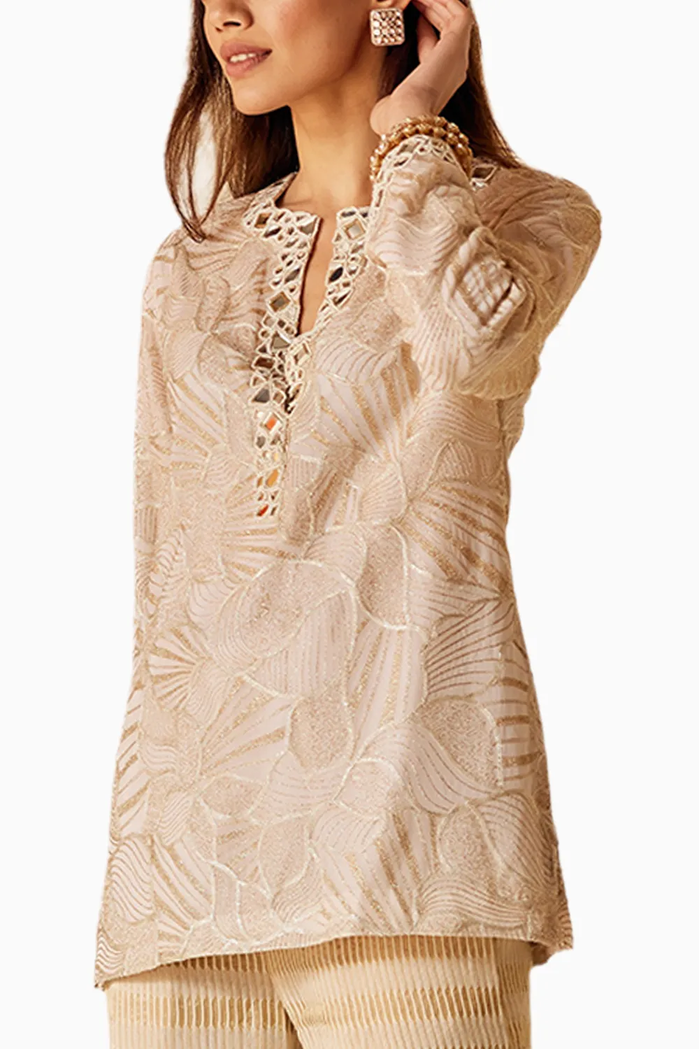 Beige Mirrorwork Tunic