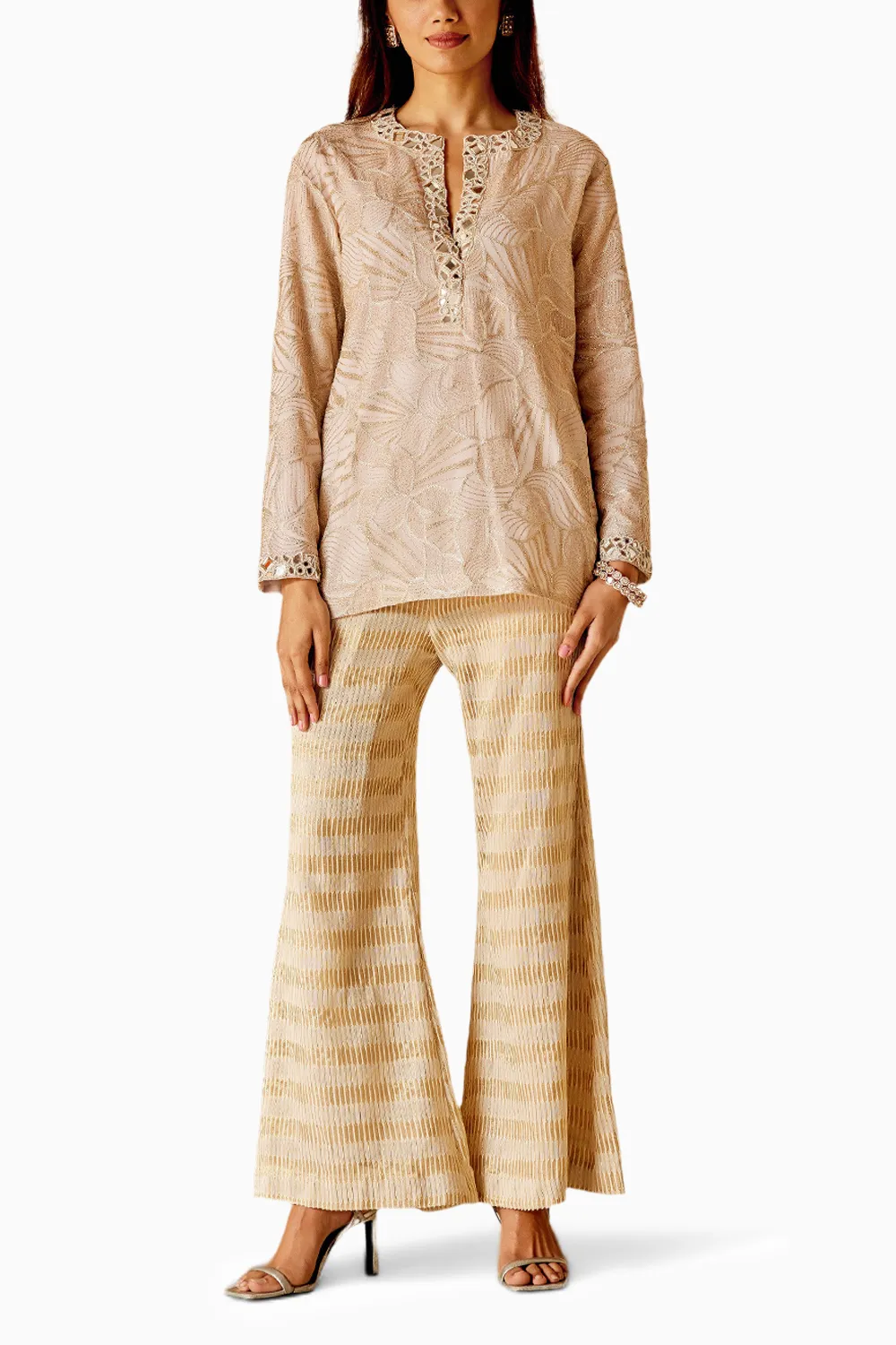 Beige Mirrorwork Tunic