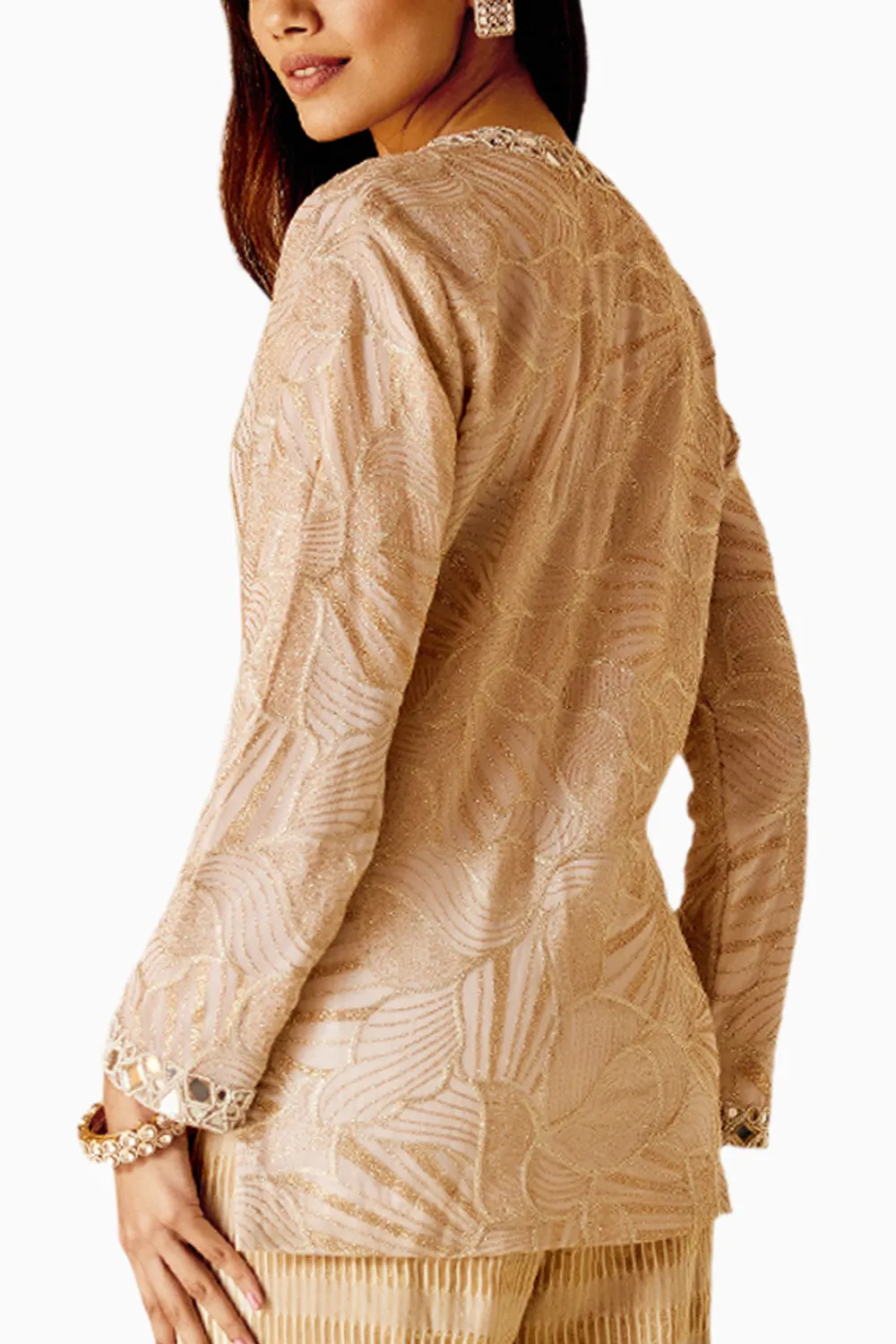 Beige Mirrorwork Tunic
