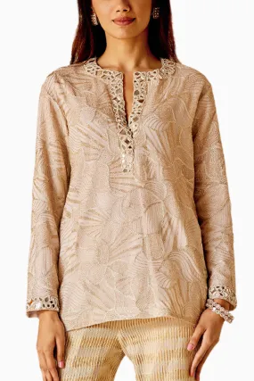 Beige Mirrorwork Tunic