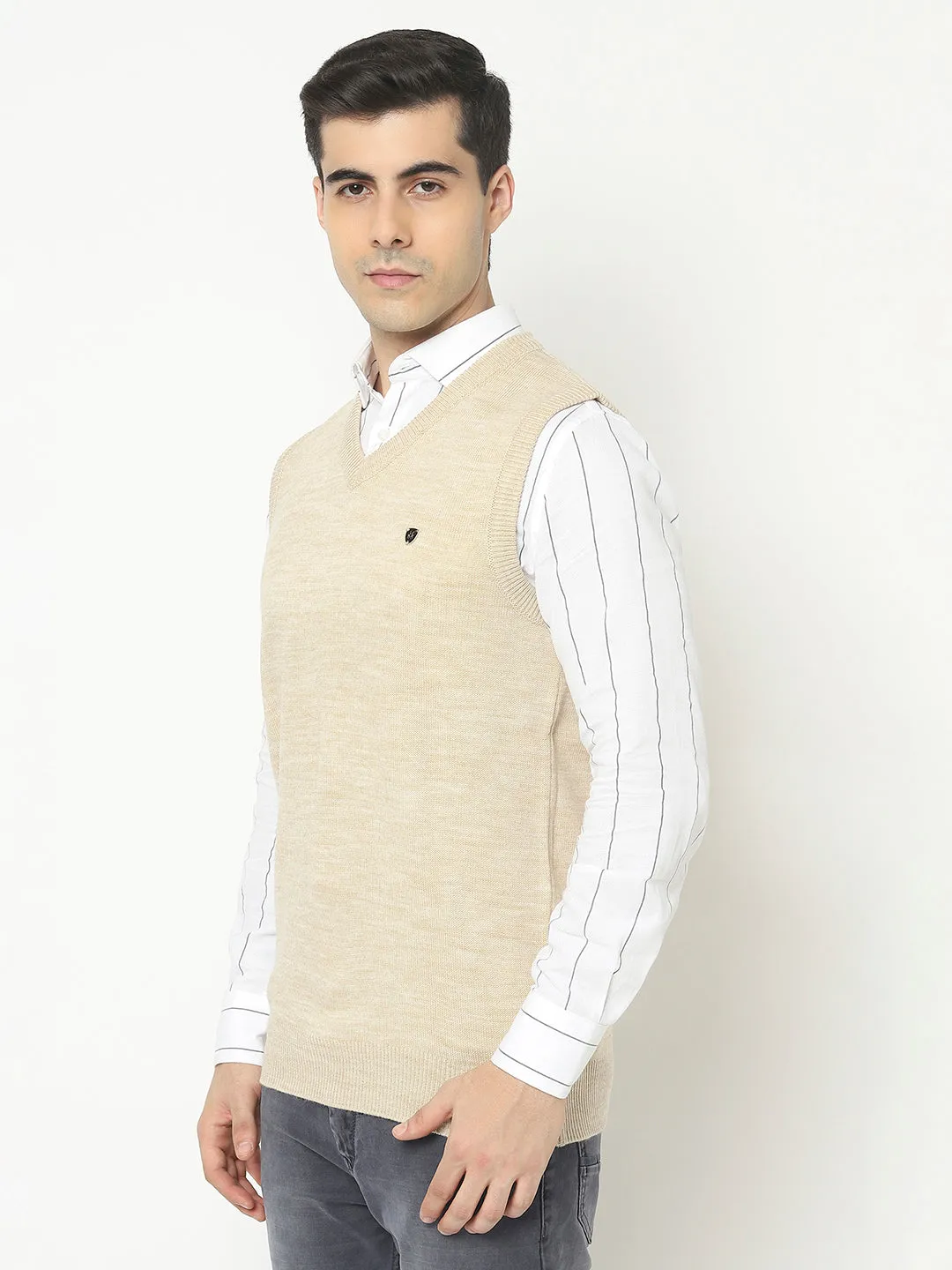 Beige Sweater Vest with Logo Crest