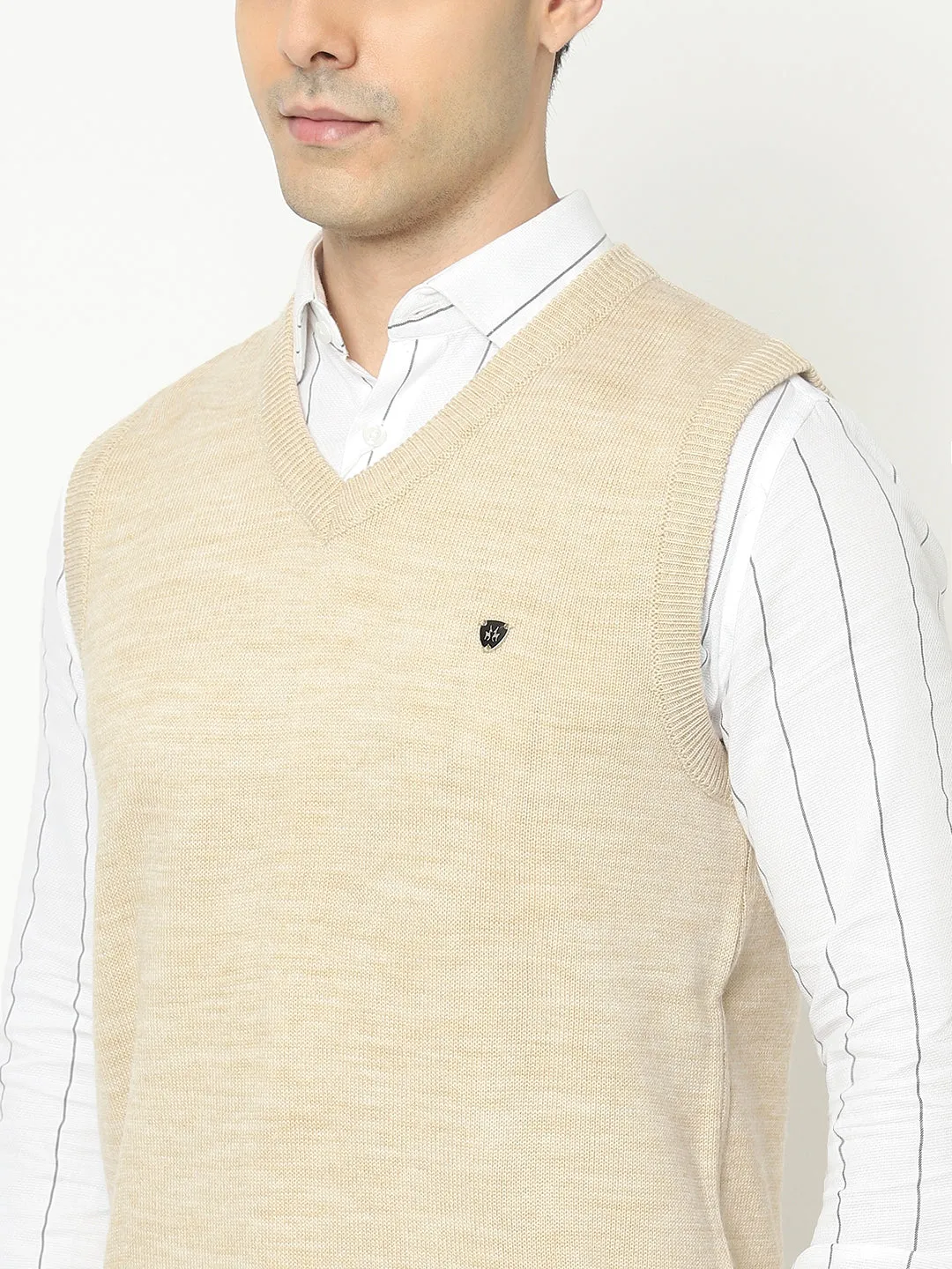Beige Sweater Vest with Logo Crest