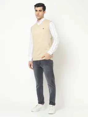 Beige Sweater Vest with Logo Crest