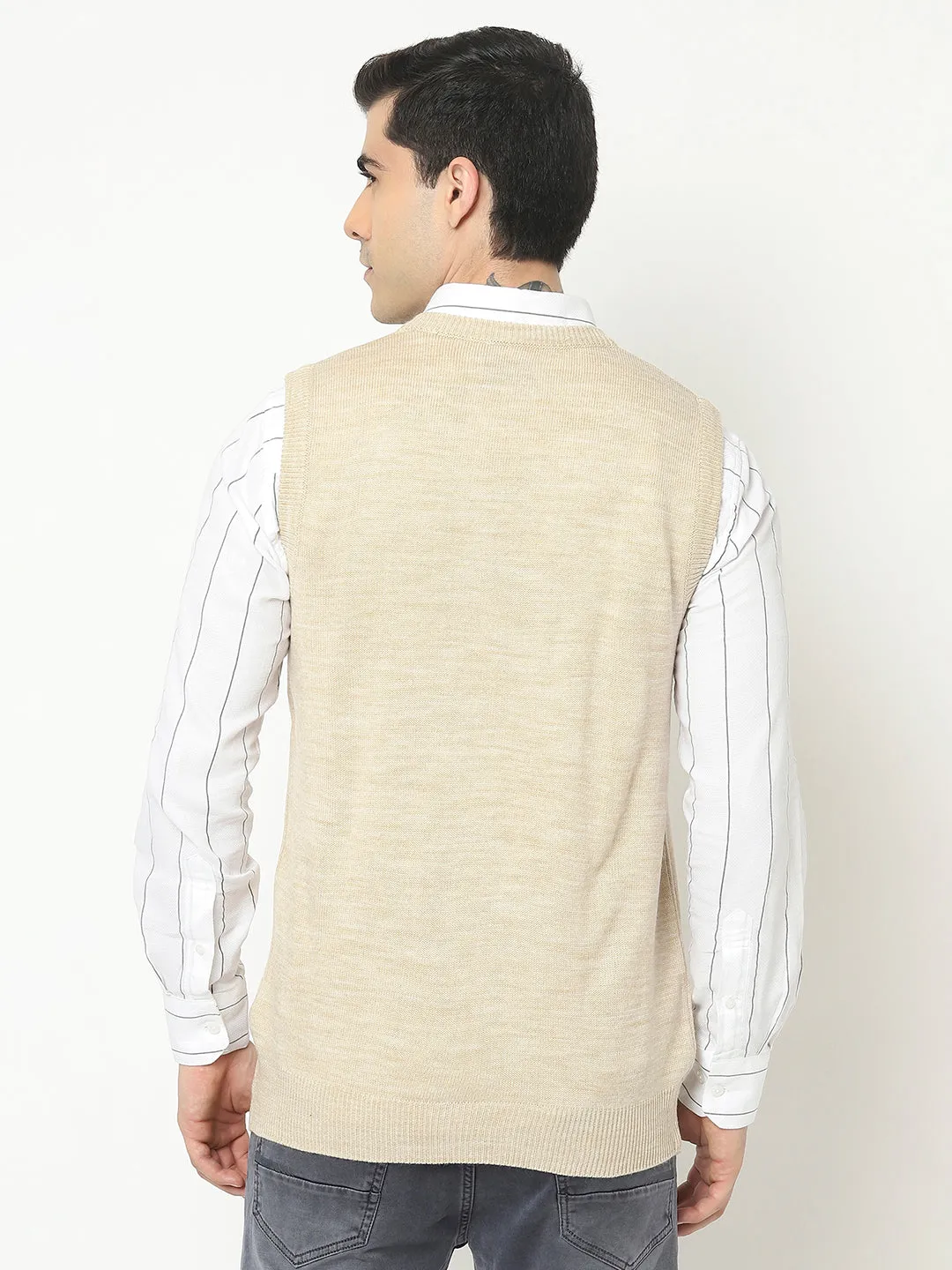 Beige Sweater Vest with Logo Crest