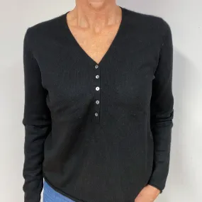 Black Buttoned Cashmere V-Neck Jumper Medium