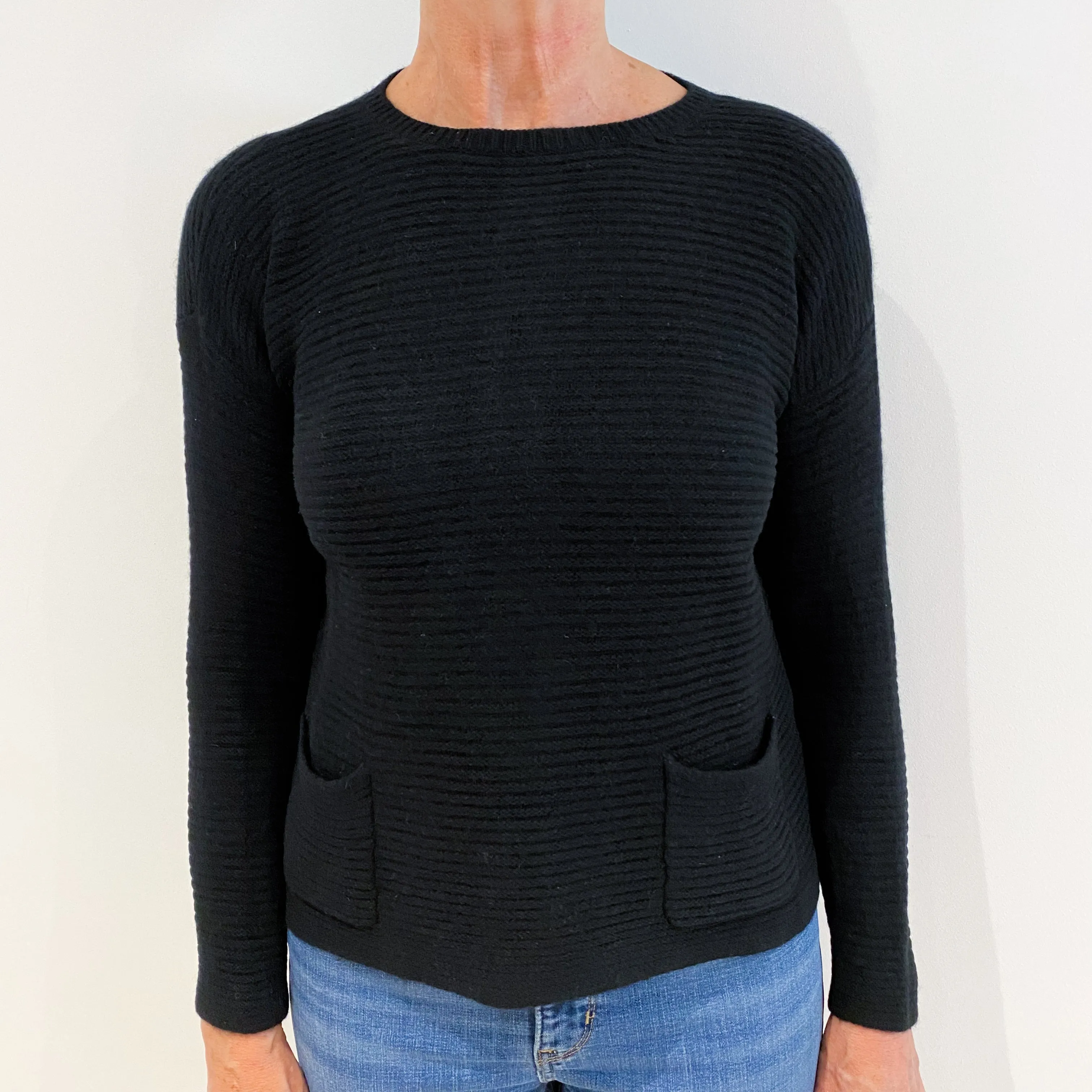 Black Chunky Ribbed Cashmere Crew Neck Jumper Medium