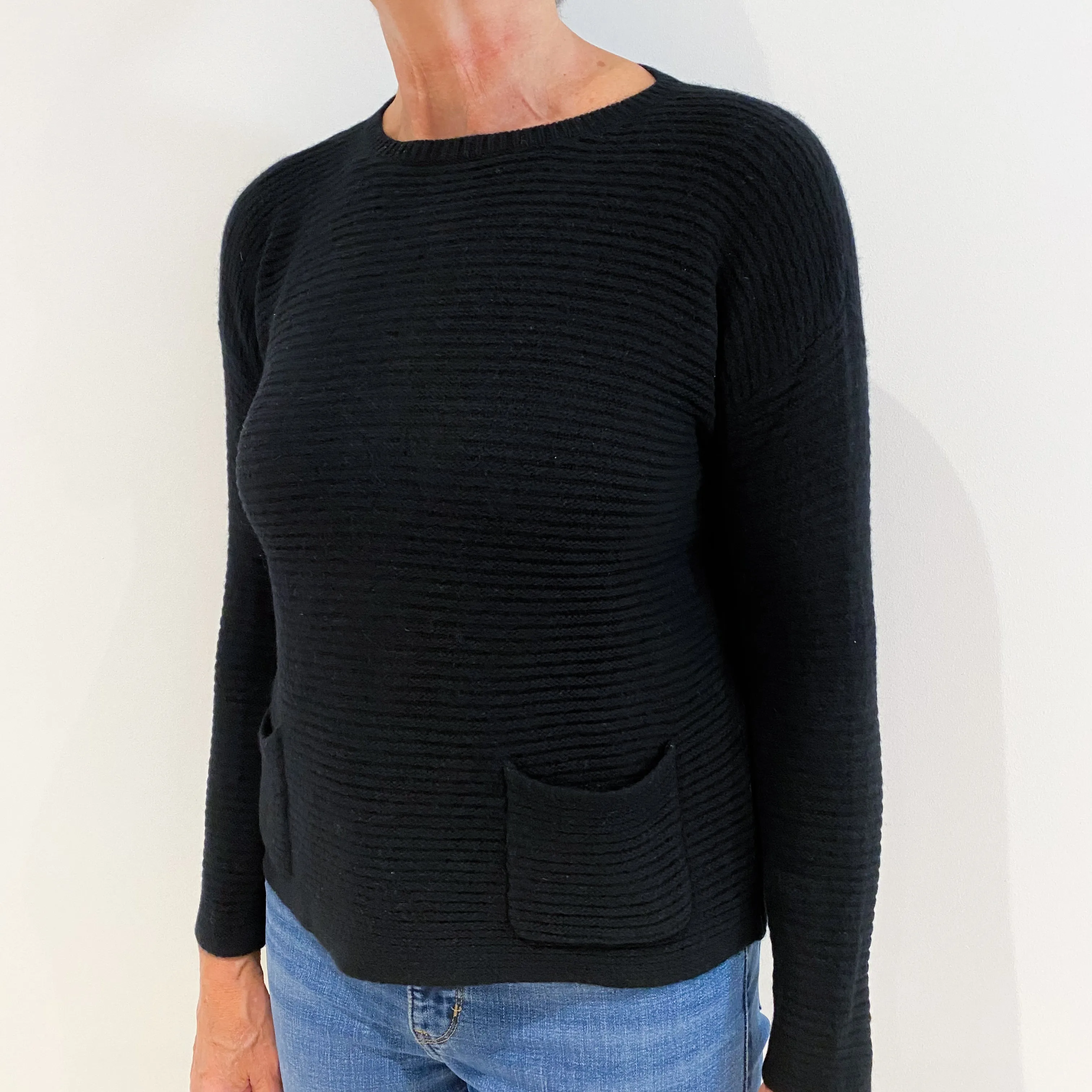Black Chunky Ribbed Cashmere Crew Neck Jumper Medium