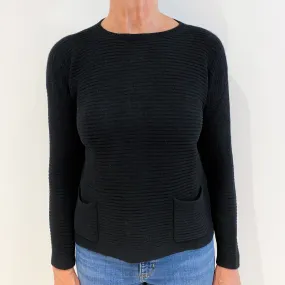 Black Chunky Ribbed Cashmere Crew Neck Jumper Medium