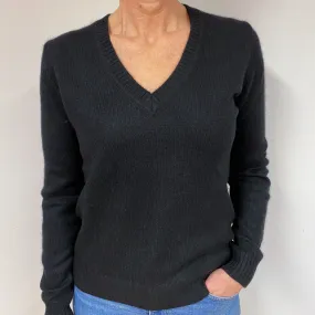 Black Heavy Knit Cashmere V-Neck Jumper Medium