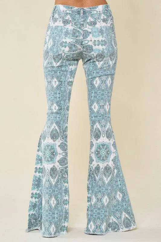 Blue Paisley Print Flared Pants