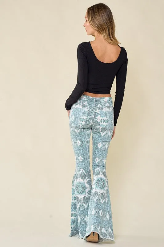 Blue Paisley Print Flared Pants