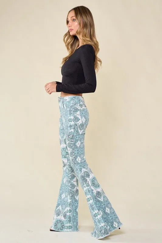 Blue Paisley Print Flared Pants