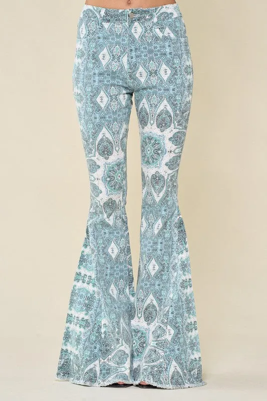 Blue Paisley Print Flared Pants