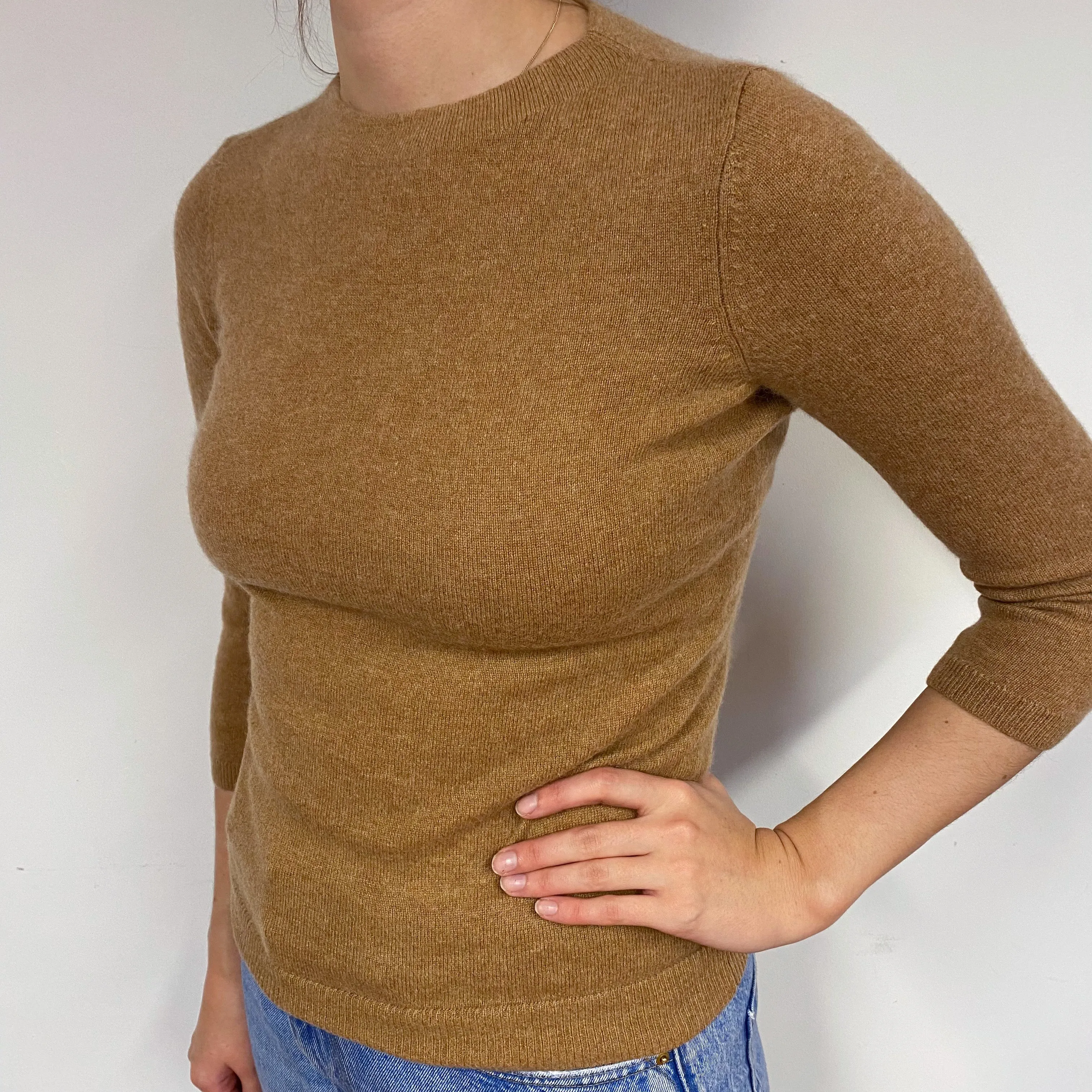 Butterscotch Brown Cashmere Crew Neck Jumper Small/Petite