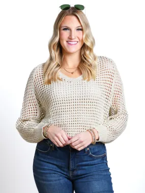 Call My Bluff Metallic Open Knit Sweater