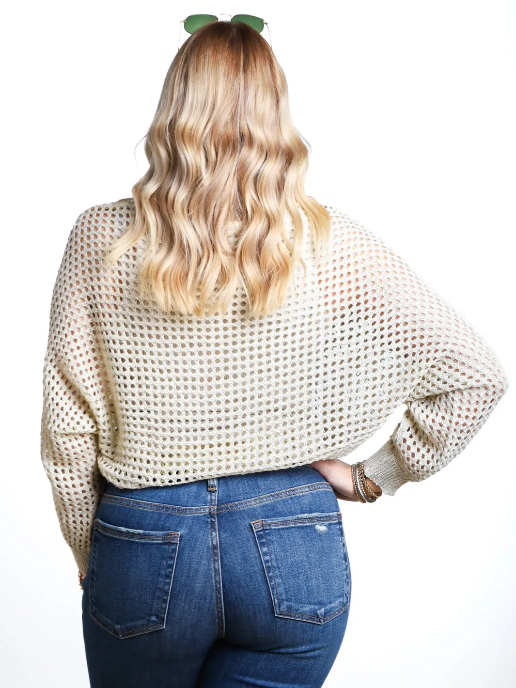 Call My Bluff Metallic Open Knit Sweater