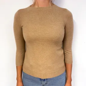 Camel Brown 3/4 Sleeved Cashmere Crew Neck Jumper Small