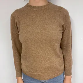 Camel Brown Cashmere Crew Neck Jumper Small