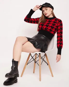 Camla Barcelona Geometric Print Red Crop Sweater