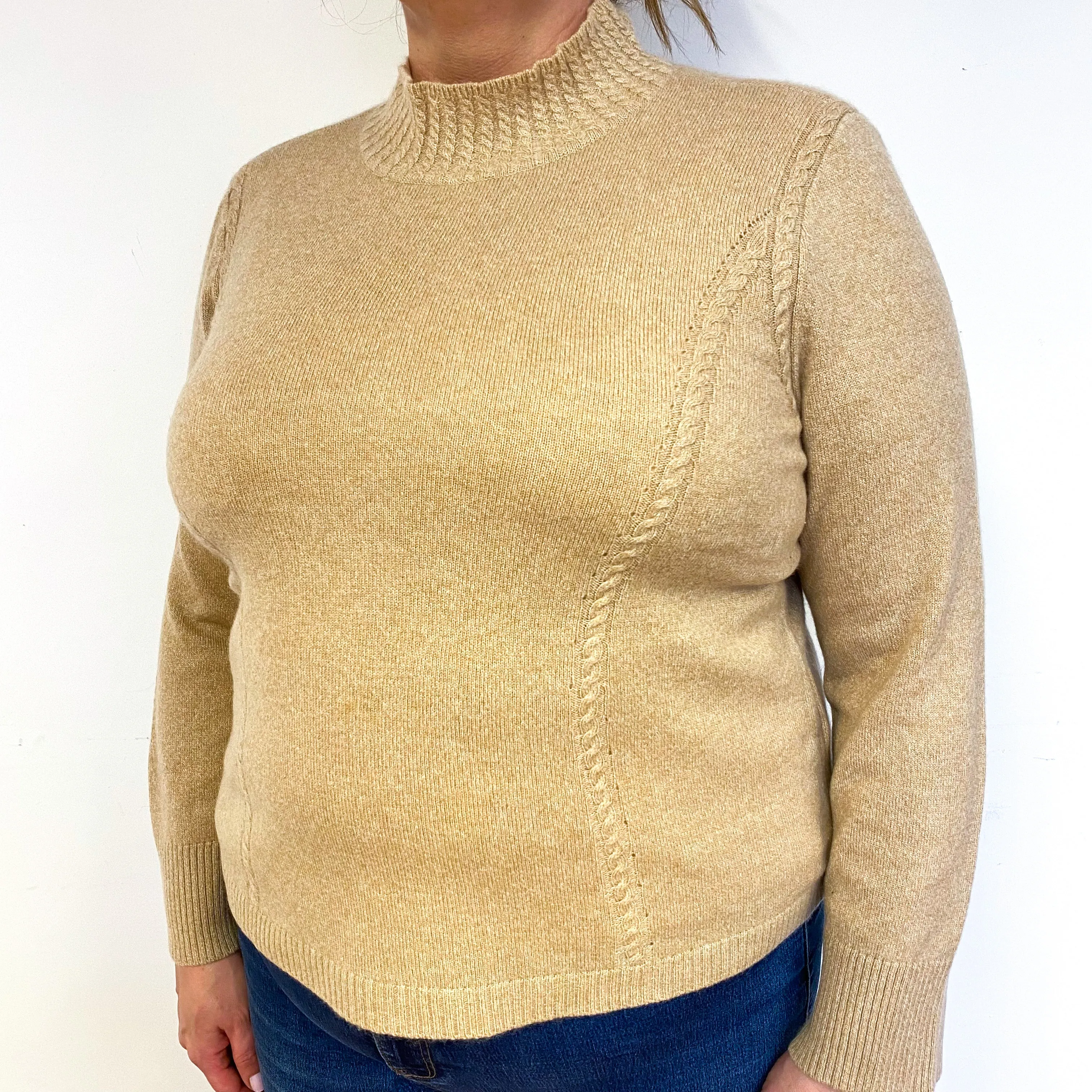 Caramel Beige Cashmere Turtle Neck Jumper Extra Large