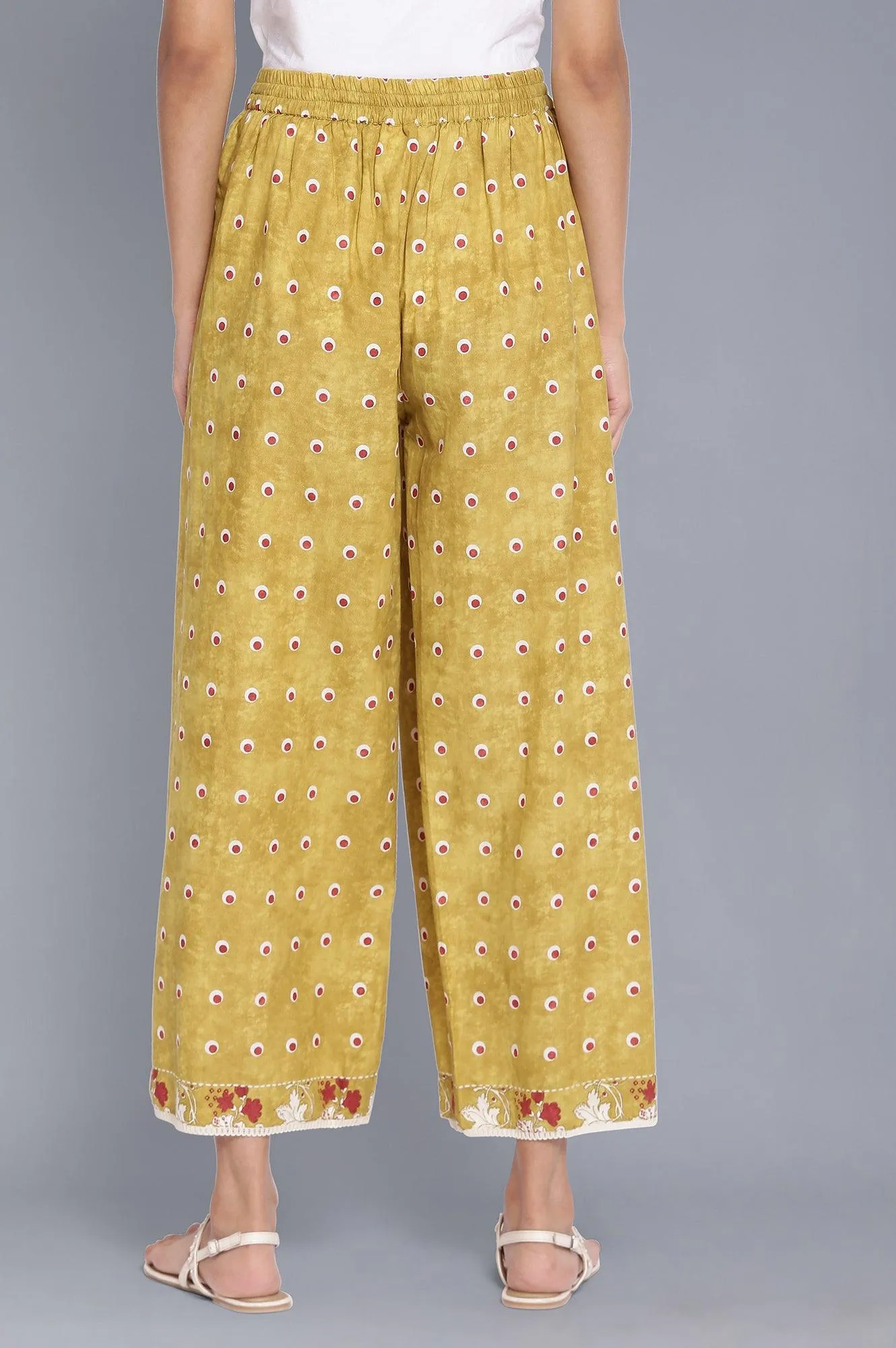 Celery Green Polka Print Parallel Pants