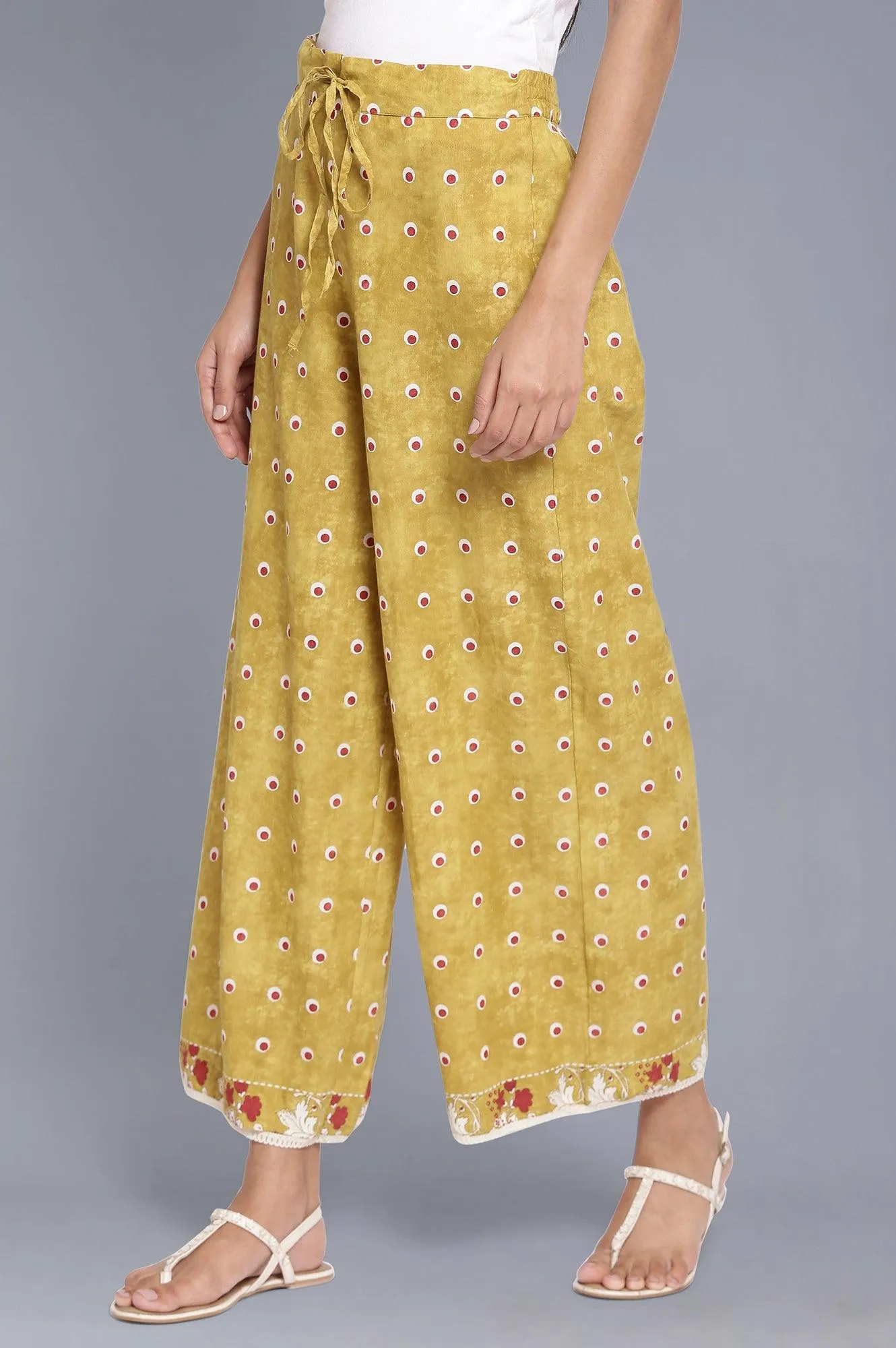 Celery Green Polka Print Parallel Pants