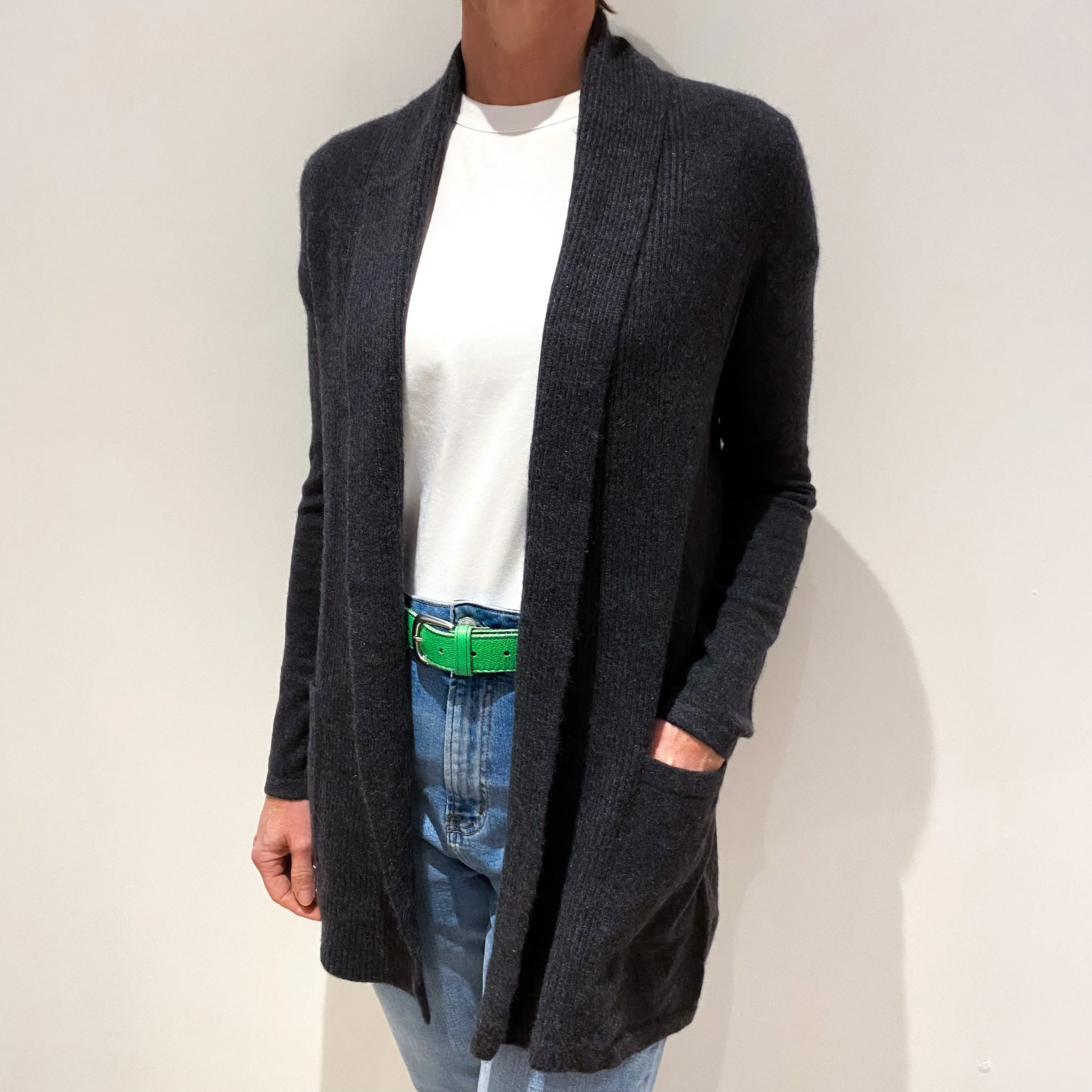Charcoal Grey Cashmere Edge To Edge Cardigan Small