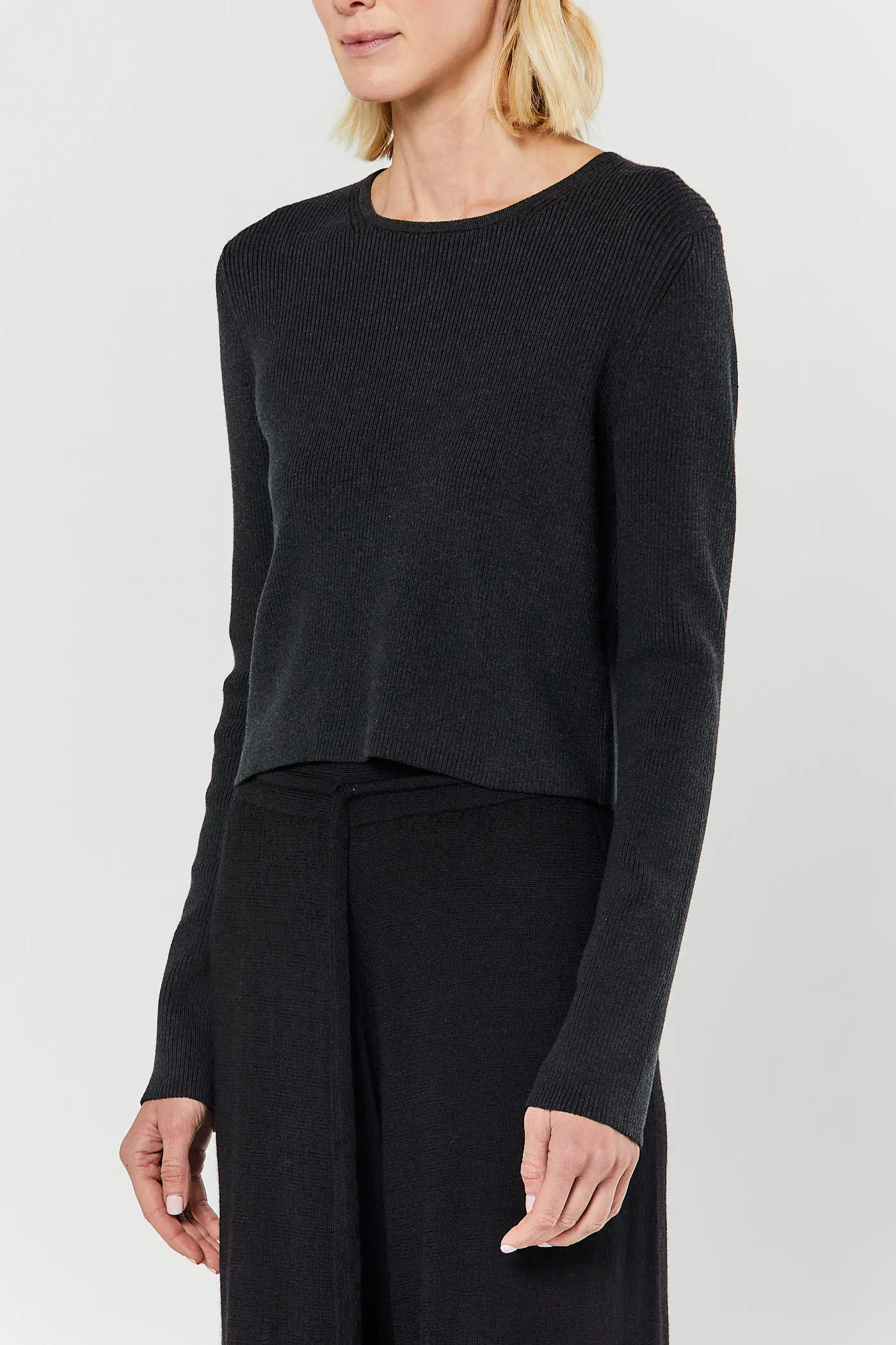 Charcoal Rib Crop Crewneck