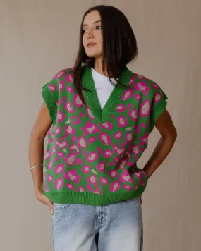 Cheetah Knitted Vest Green X Pink