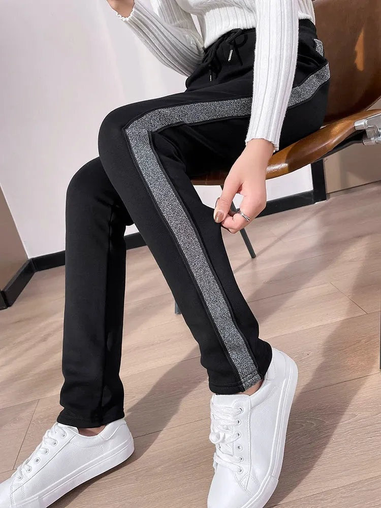 Confidence in Every Step: Slim-Fit Velvet Pants with Side Stripes
