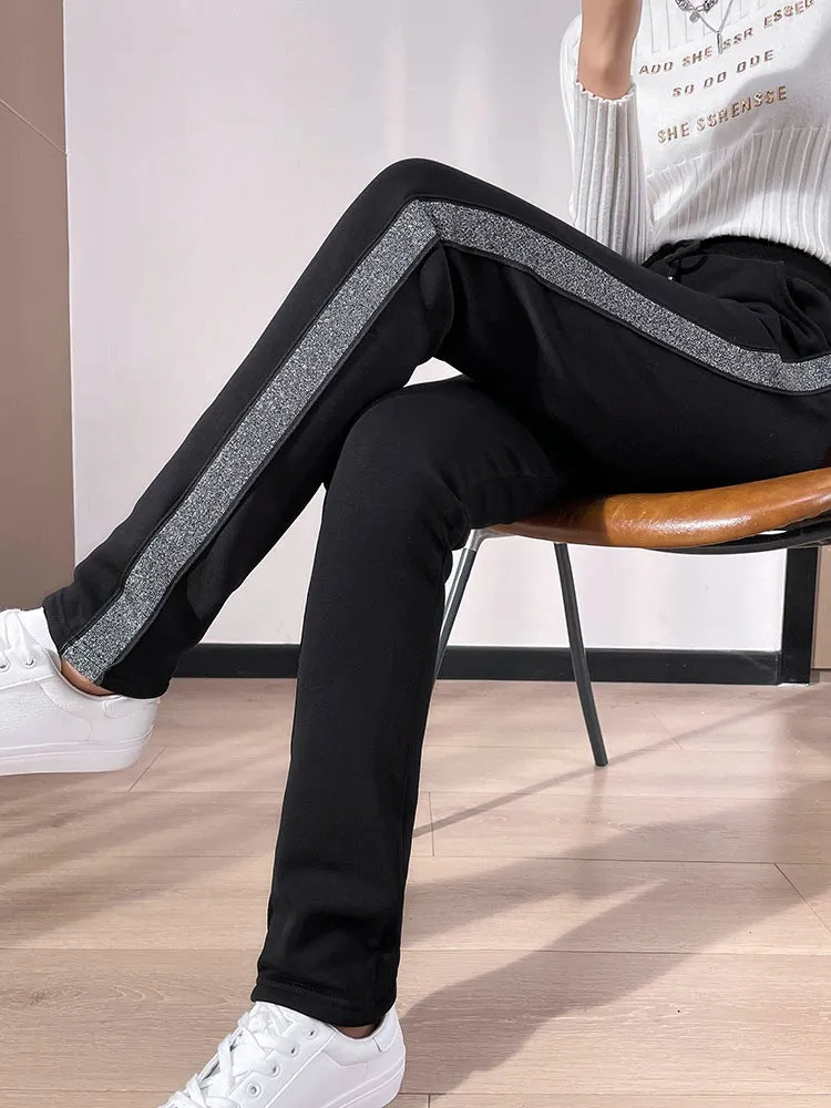 Confidence in Every Step: Slim-Fit Velvet Pants with Side Stripes
