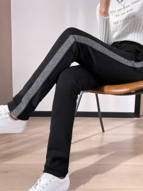 Confidence in Every Step: Slim-Fit Velvet Pants with Side Stripes