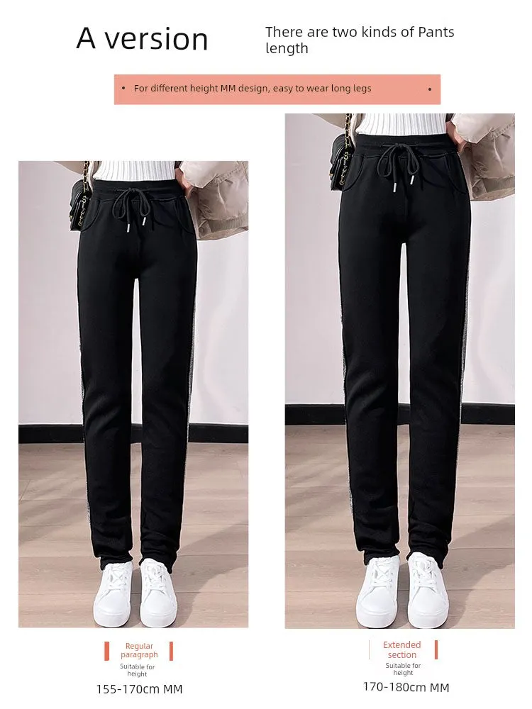 Confidence in Every Step: Slim-Fit Velvet Pants with Side Stripes