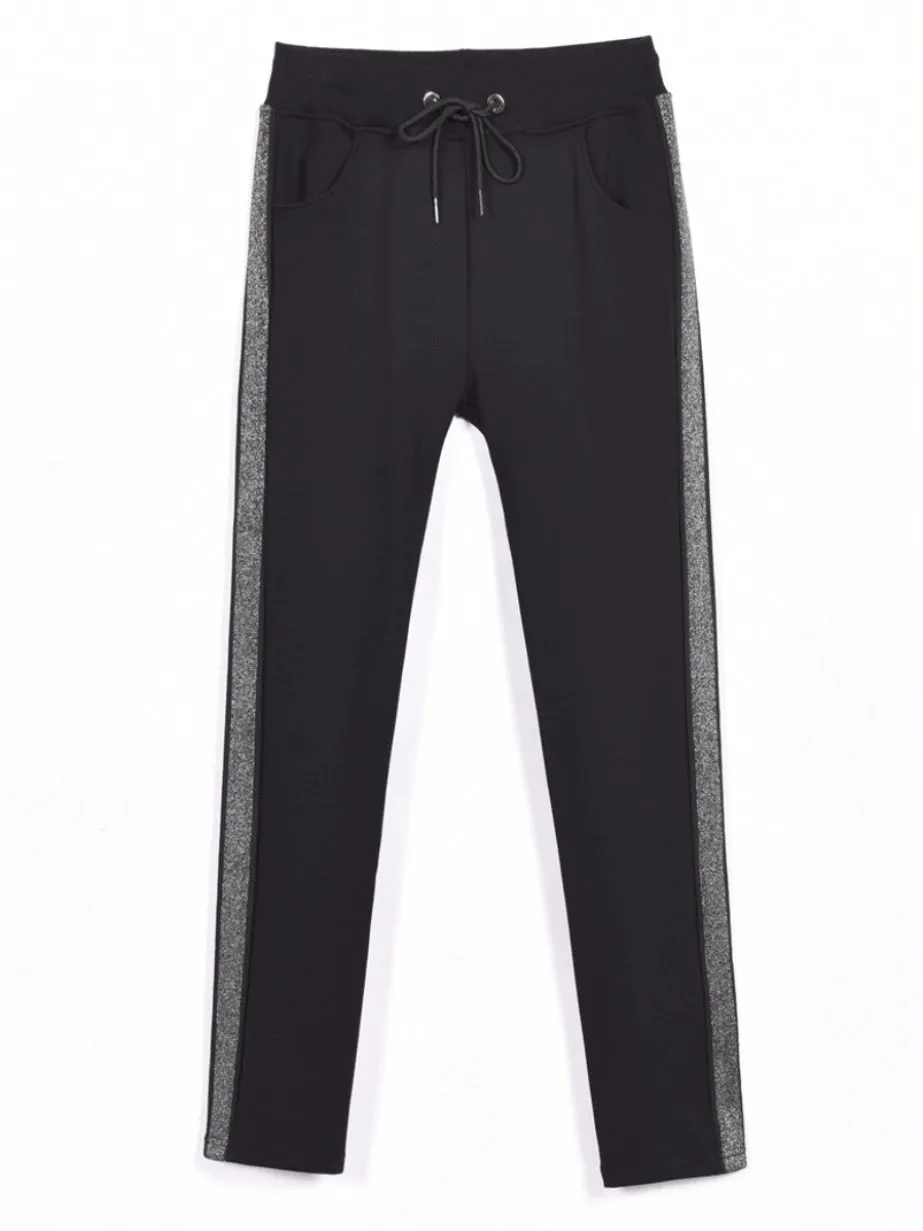 Confidence in Every Step: Slim-Fit Velvet Pants with Side Stripes
